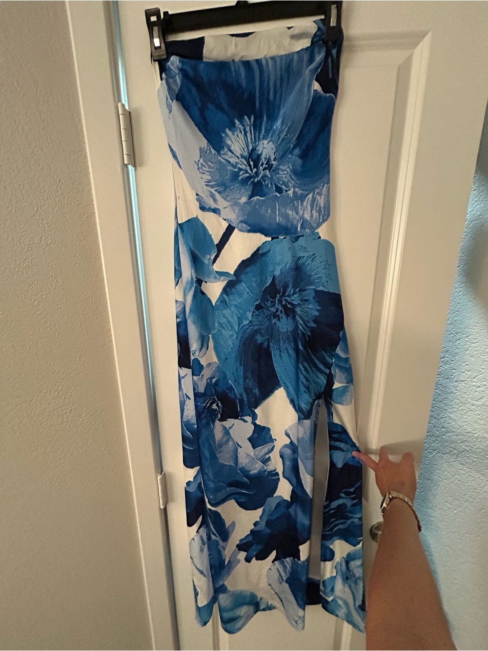 Blue Floral Strapless Maxi Dress - Picture 2 of 3